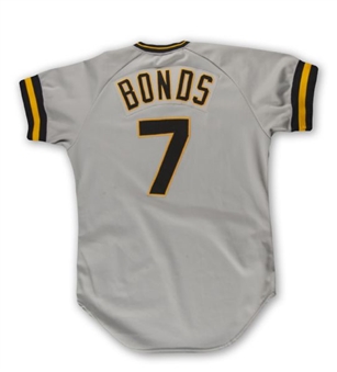 1986 Barry Bonds Pittsburgh Pirates Game Worn Rookie Season Road Jersey (MEARS A10)